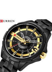 Curren Analog Watch for Men with Stainless Steel Band, Water Resistant, 8345, Black-Gold/Black