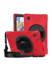 Samsung Galaxy Tab A8 10.5-inch 3 Layer Heavy Duty Rugged Shockproof Kickstand Tablet Case Cover, Red/Black