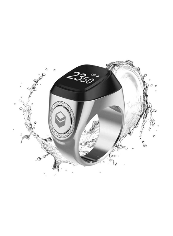 Digital Bluetooth Smart Zikr Tasbih Ring Prayer Reminder with OLED Display, 18mm, Silver