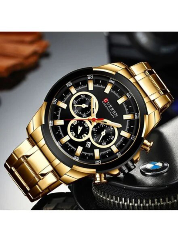 Curren Analog Watch for Men with Alloy Band, Chronograph, 8361, Gold-Black