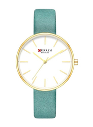 Curren Analog Watch for Girls with Leather Band, C9042L-2, Blue-White