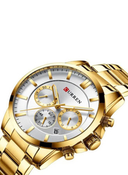 Curren Analog + Digital Watch for Men with Stainless Steel Band, Water Resistant and Chronograph, J4140G-KM, Gold-White