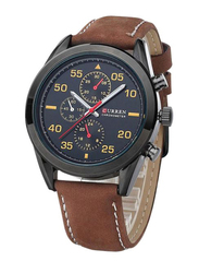 Curren Analog Watch for Men with Leather Band, Water Resistant & Chronograph, 8156, Black-Brown