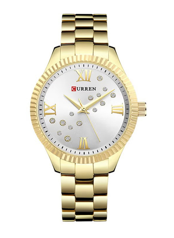Curren Analog Watch for Women with Stainless Steel Band, Water Resistant,  WT-CU-9009-GO1#D1, Gold-Silver
