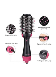 2 in 1 Multifunctional Hair Dryer Volumizer Rotating Hot Hair Brush Curler Styler Comb, Black/Pink