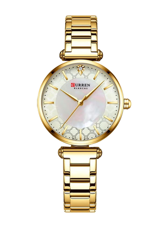 Curren Analog Watch for Women with Stainless Steel Band, Water Resistant, J-4802G, Gold-Off White