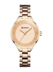 Curren Analog Watch for Women with Stainless Steel Band, Water Resistant, WT-CU-9015-RGO#D2, Rose Gold