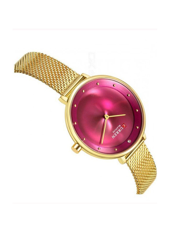 Curren Analog Watch for Women with Stainless Steel Band, Water Resistant, Gold-Purple