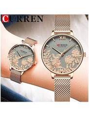 Curren Analog Watch for Women with Stainless Steel Band, Water Resistant, 9065, Rose Gold-Grey