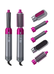 5 in 1 Hair Dryer Hot Air Brush Styler Negative Iron Hair Straightener Volumizer Hair Curler, Grey/Pink