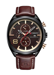 Curren Analog Calendar Wrist Watch for Men with Leather Band, Water Resistant and Chronograph, Brown