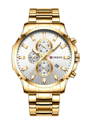 Curren Analog Watch for Men with Stainless Steel Band, Water Resistant and Chronograph, J4066GW, Gold-Silver