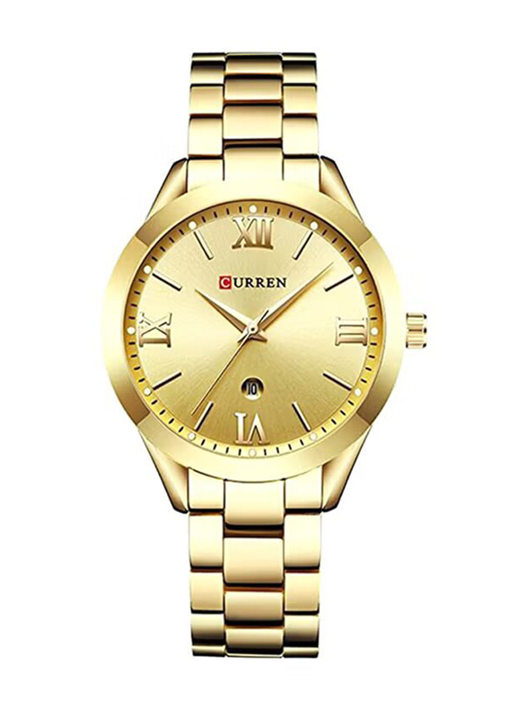 Curren Analog Watch for Women with Stainless Steel Band, WT-CU-9007-GO#D2, Gold