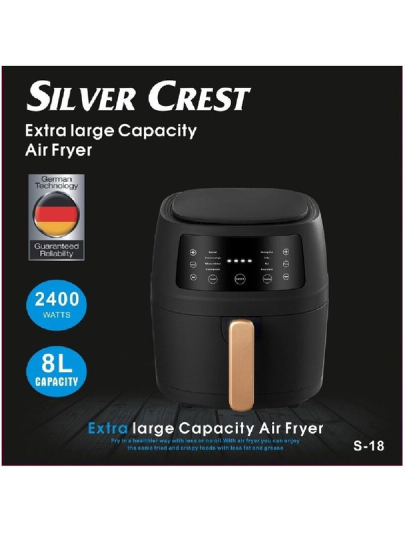 Silver Crest 8L Multifunctional Digital Electric Hot Air Fryer LCD Touch Screen Nonstick Basket, 2400W, Black