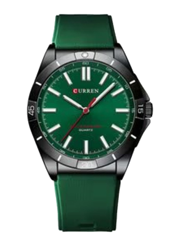 Curren Analog Watch for Men with Silicone Band, Water Resistant, Green