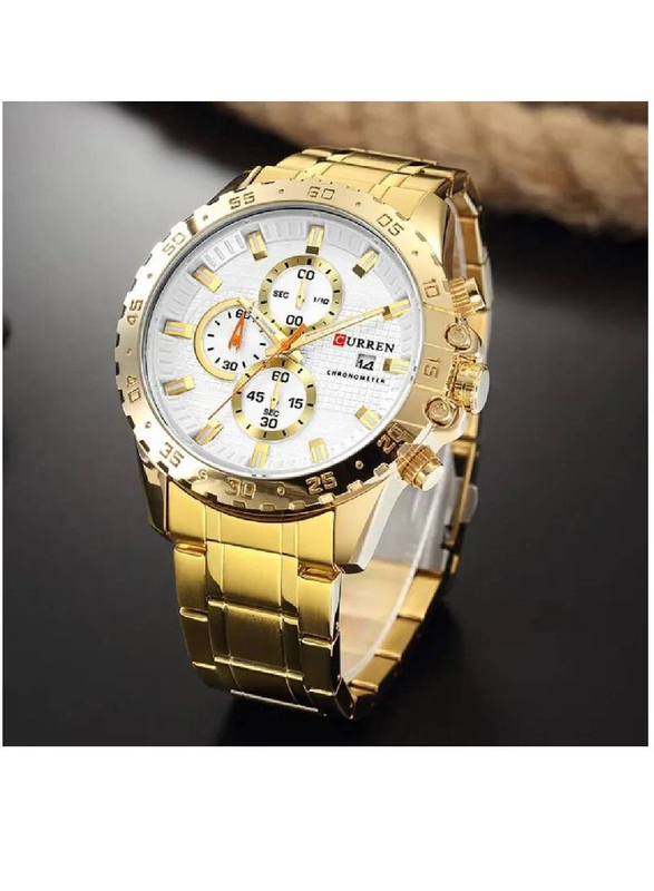 Curren Analog Watch for Men with Stainless Steel Band, Water Resistant and Chronography, 8334, Gold-Silver
