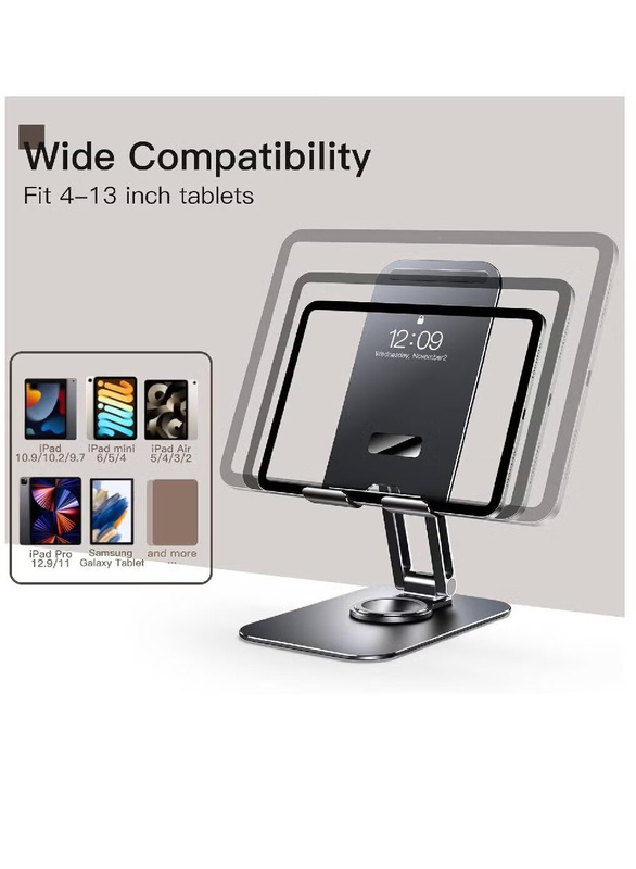 Rabos Adjustable Swivel Desktop Holder With 360 Degree Rotating Base Tablet Stand, Grey