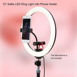 12-inch Tuopoda Selfie LED Dimmable Ring Light with Phone Holder USB Plug, Black