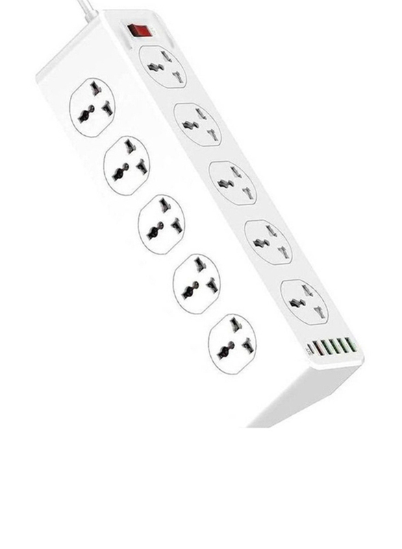 Jbq 2500W 10 Sockets With 5 USB Ports & 1 Type-C Port, White