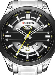 Curren Analog Watch for Men with Stainless Steel Band, Water Resistant, WT-CU-8319-SL, Silver-Black/White