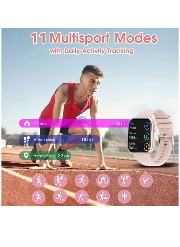 Full Touch Ip67 Waterproof Activity Tracker Pedometer Sleep Monitor Smartwatch, Pink