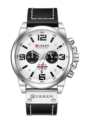Curren Analog Watch for Men with Leather Band, Water Resistant and Chronograph, 8314, Black-White