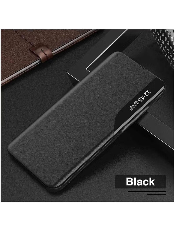 Case Me Xiaomi Mi 11 Ultra Protective Windows Smart View Flip Foldable Kickstand Mobile Phone Case Cover, Black