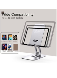 Hyx Adjustable Swivel Desktop Holder With 360 Degree Rotating Base Tablet Stand, Silver