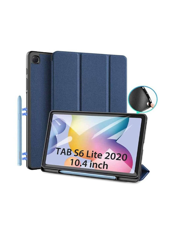 Samsung Galaxy Tab S6 Lite Sm-P617 Protective Smart Slim Stand Hard Tablet Flip Case Cover and Screen Protector with Pen Slot, Blue