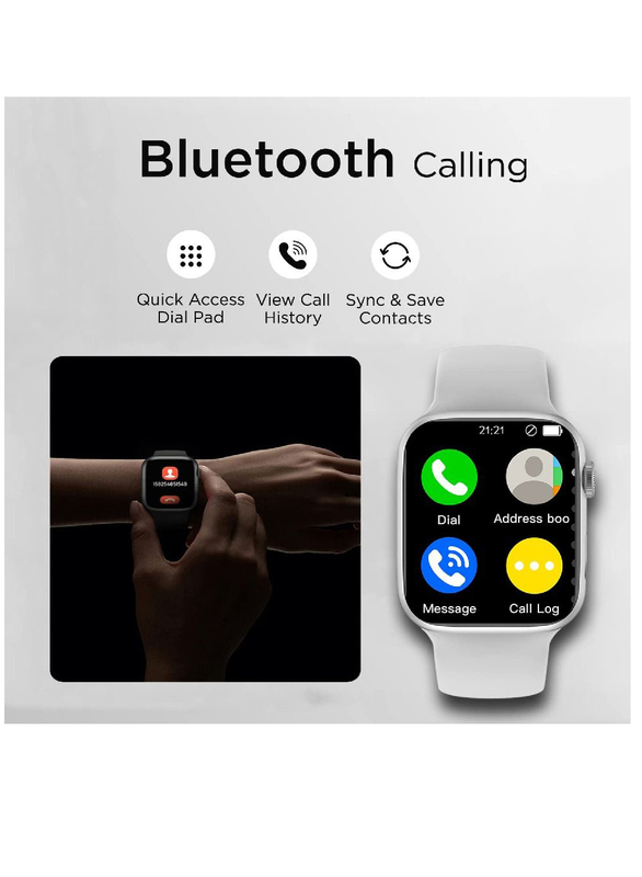 New Bluetooth Calling Smartwatch, Full Screen Touch, Heart Rate Monitoring, Silver