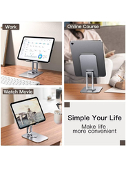 Rabos Adjustable Swivel Desktop Holder With 360 Degree Rotating Base Tablet Stand, Silver