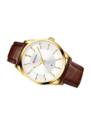 Curren Analog Watch for Men with Leather Band, Water Resistant, 8365, White-Brown