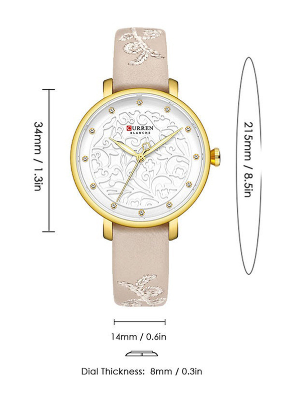 Curren Analog Unisex Watch with PU Leather Band, Water Resistant, J4341BE-2-KM, Beige-White