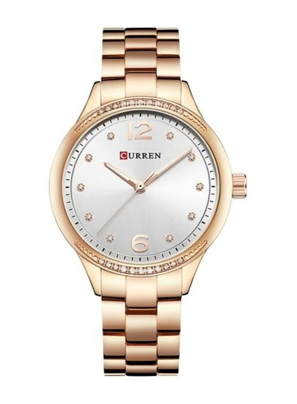 Curren Analog Watch for Women with Stainless Steel Band, Water Resistant, 9003, Rose Gold-White