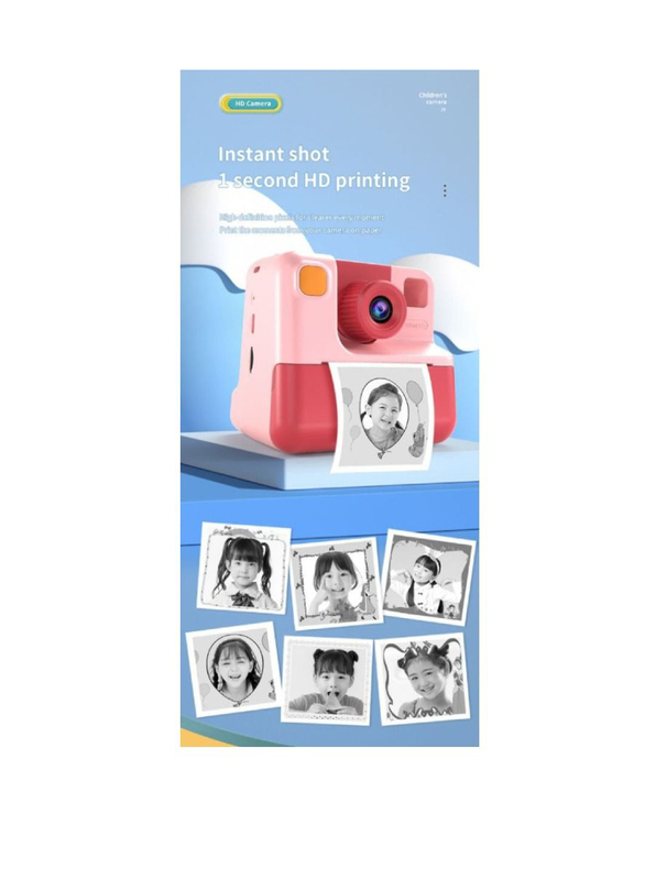 Kids Camera Instant Print Camera with TF Card Print Paper, 26MP, 1080P, Pink