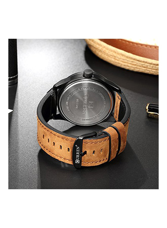 Curren Analog Watch for Men with Leather Band, Water Resistant, 8301, Deep Brown-Grey