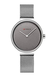 Curren Analog Watch for Women with Metal Band, Water Resistant, 9016, Silver-Grey