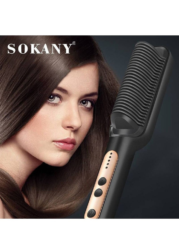 Sokany Professional Hair Straightening Comb Brush Glam Look for Women, SK-1008, Black/Gold