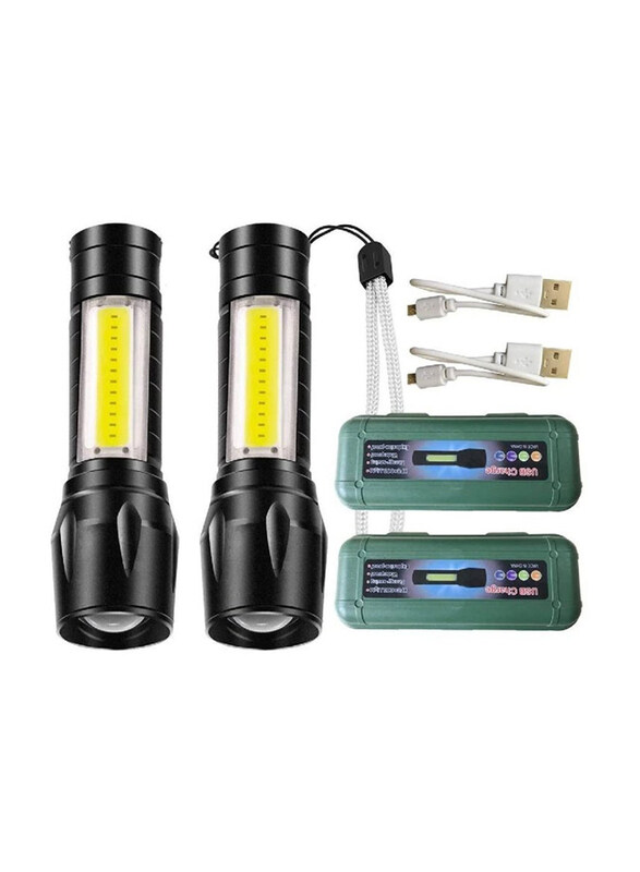 

Generic USB Mini Rechargeable Handheld Pocket Compact Portable LED Torch Light with COB Side Searchlight, 2 Pieces, Black