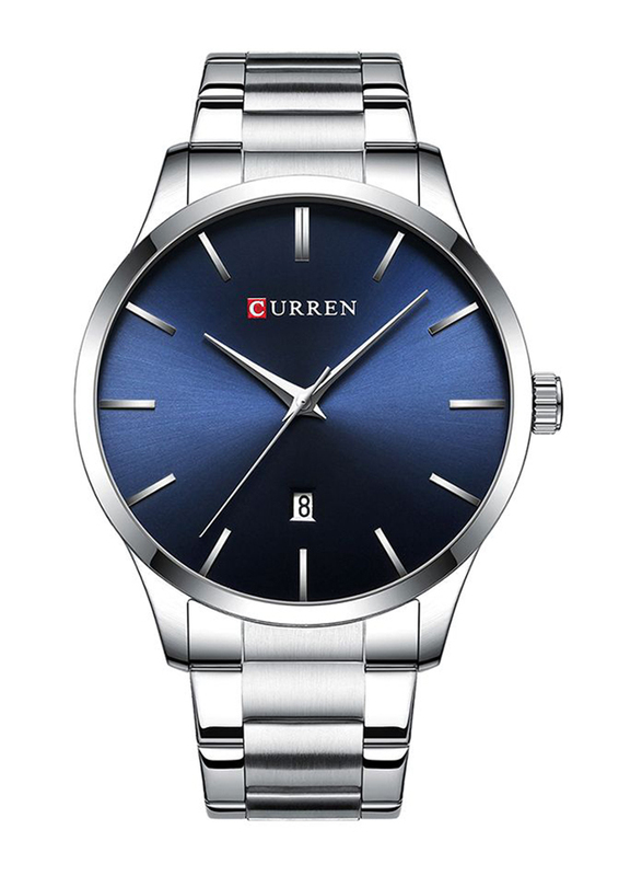 Curren Analog Wrist Watch for Men with Stainless Steel Band, Water Resistant, J4266S-BL-KM, Silver-Blue