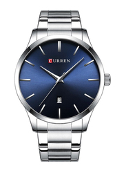 Curren Analog Wrist Watch for Men with Stainless Steel Band, Water Resistant, J4266S-BL-KM, Silver-Blue