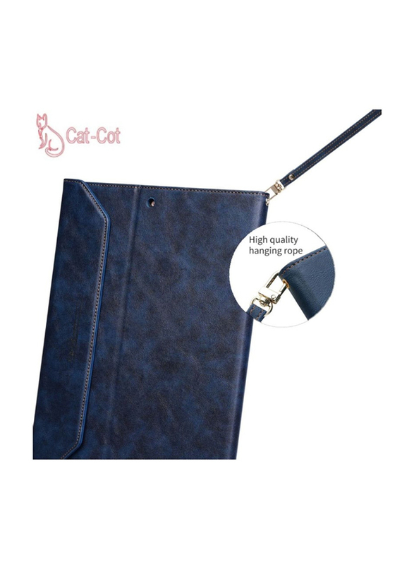 Cat-Cot Apple iPad 12.9-inch 2022/2021/2020 Protective Premium PU Leather Stand Folio Case with Strap & Pen Holder, Blue