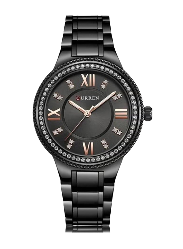 Curren Luxury Quartz Movement Analog Wrist Watch for Women with Stainless Steel Band, Water Resistant, 9004, Black