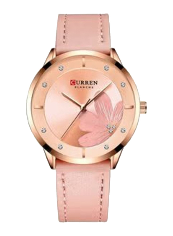 Curren Analog Watch for Girls with Leather Band, Water Resistant, 9048, Pink
