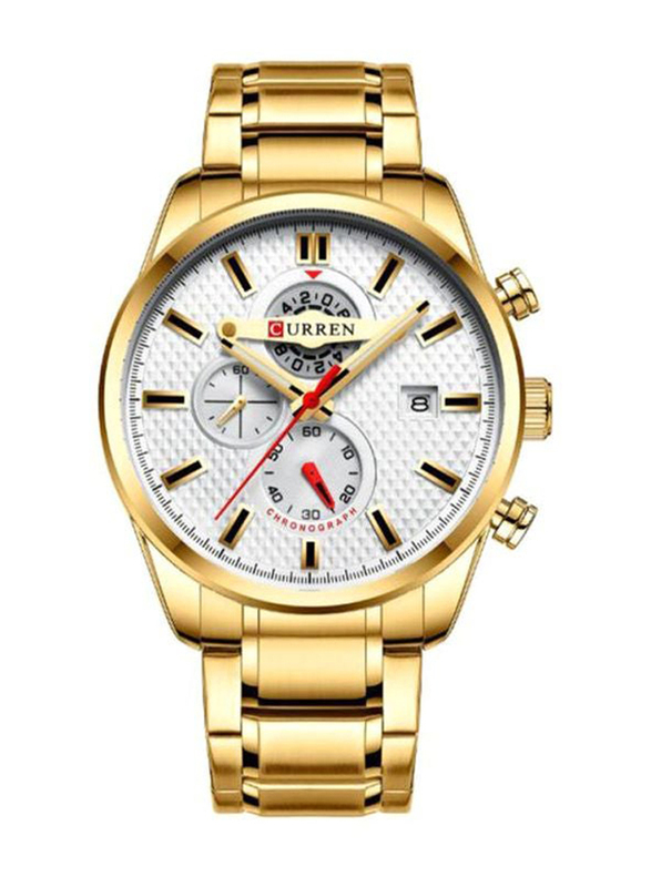 Curren Analog Watch for Men with Metal Band, Chronograph, J4194G-KM, Gold-White