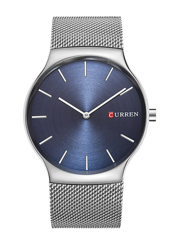 Curren Analog Watch for Men with Stainless Steel Band, Water Resistant, 8256Z, Silver-Blue