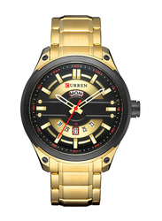 Curren Analog Watch for Men with Stainless Steel Band, J3635G-KM, Gold-Black/Gold