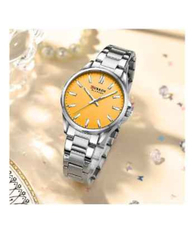 Curren Analog Watch for Women with Stainless Steel Band, Silver-Yellow