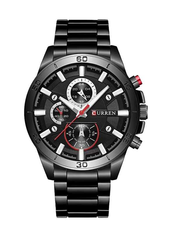 Curren Analog Watch for Men with Stainless Steel Band, Water Resistant and Chronograph, 8275, Black