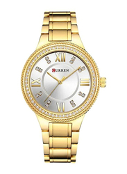 Curren Analog Watch for Women with Stainless Steel Band, Water Resistant, 9004, Gold-White